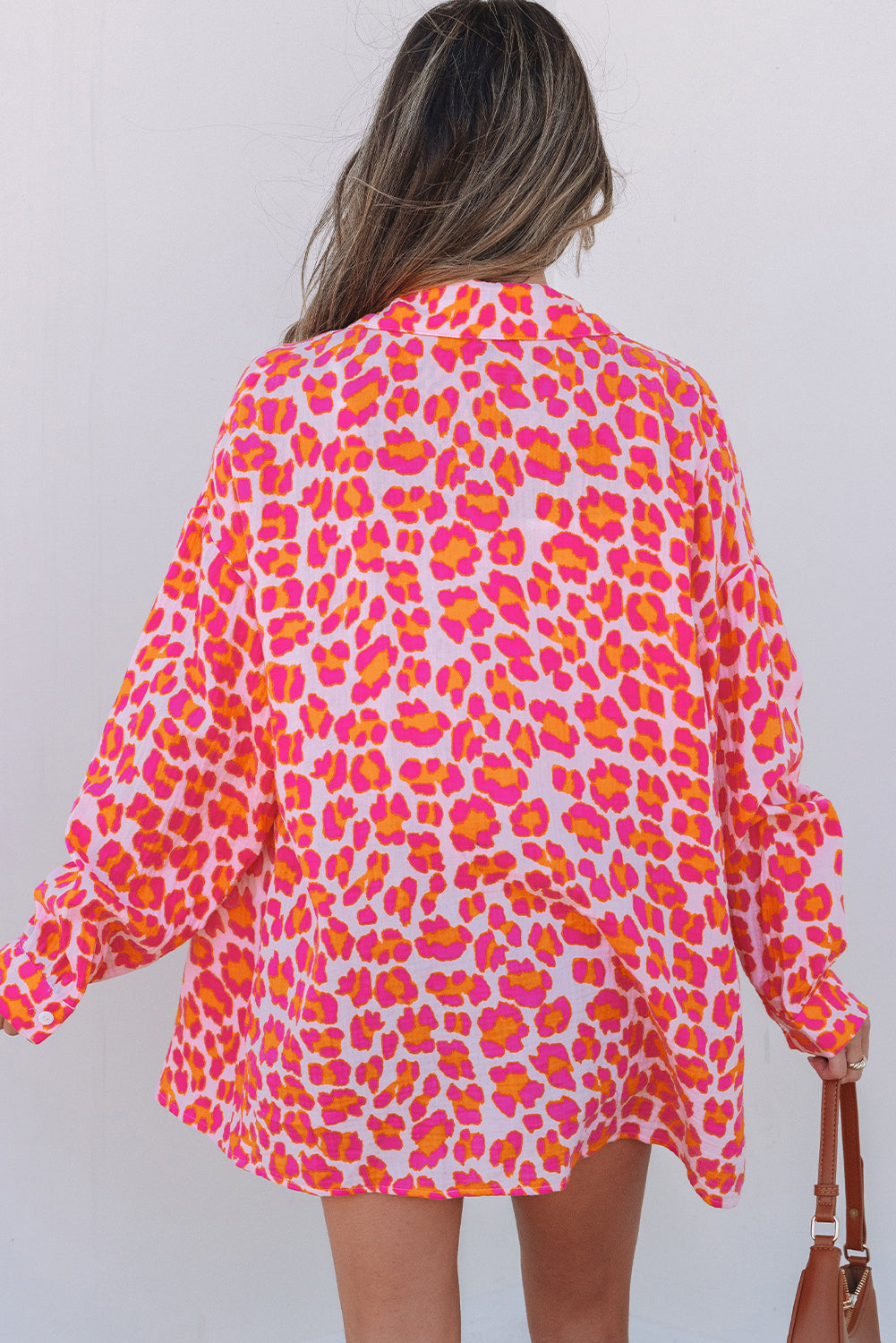 Pink Leopard Button Up Top