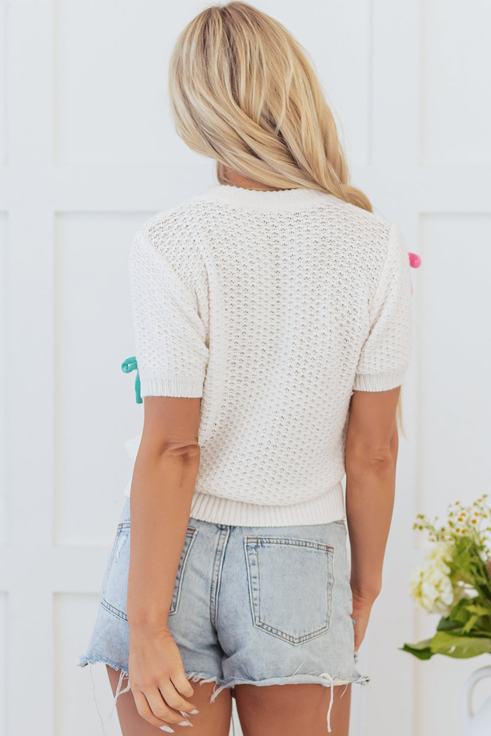 White RainBOW Short Sleeve Sweater