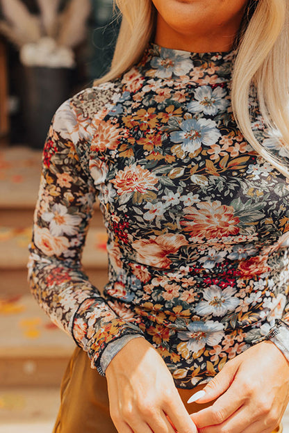 Floral Mesh Thumbhole Top