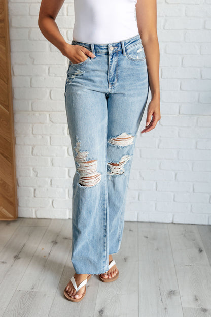 Judy Blue High Rise Rigid Magic Destroyed Straight Jeans