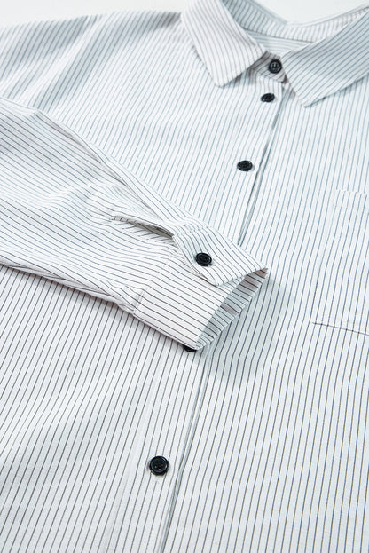 Striped Pocketed Tunic Button Up Shirt
