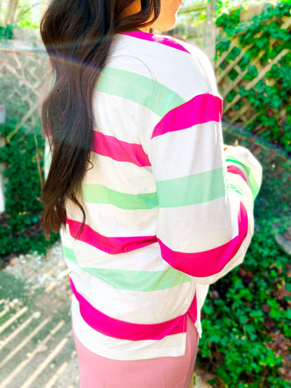 The Mimi Multi-Color Striped Bell Sleeve Top