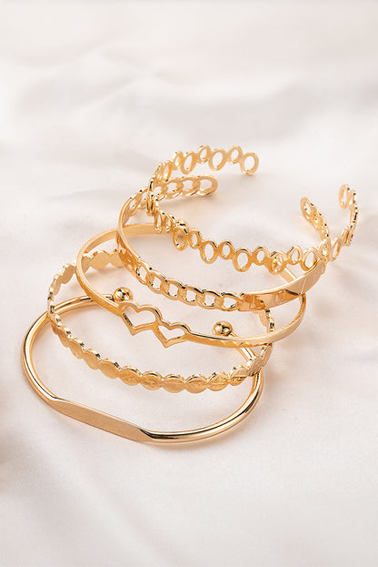 Gold Hollow Out Love Letter Cuff Bangle Set