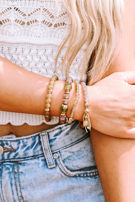 Brown Bohemian Crystal Pendant Tassel Bracelet Set