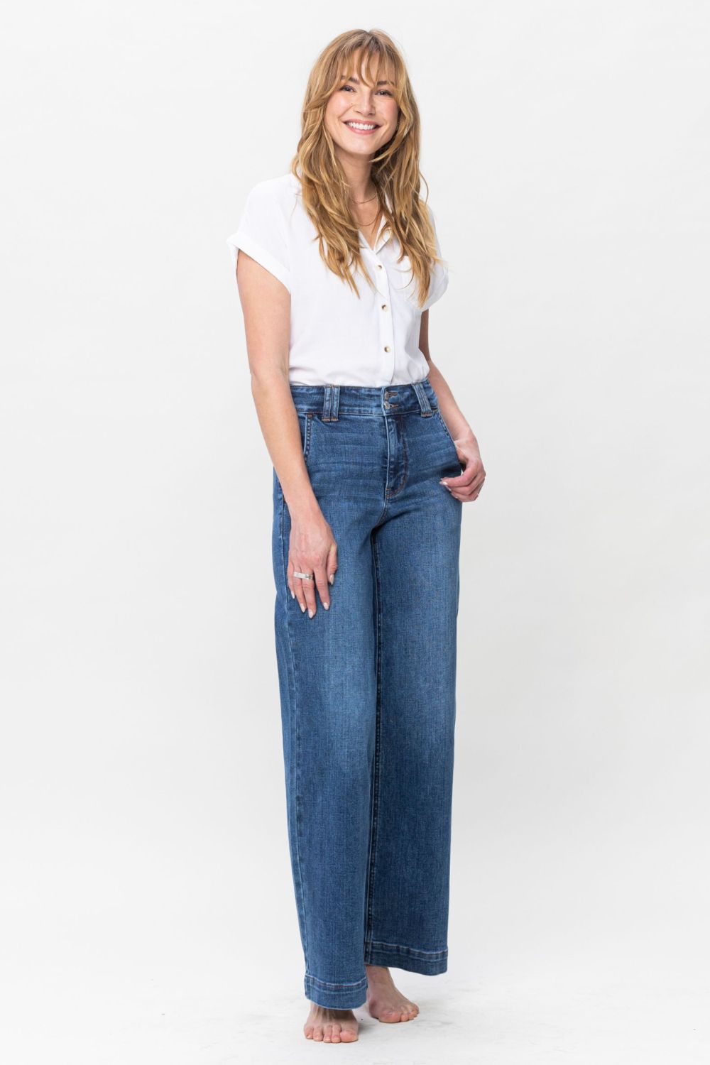 Judy Blue Double Button Wide Leg Jeans