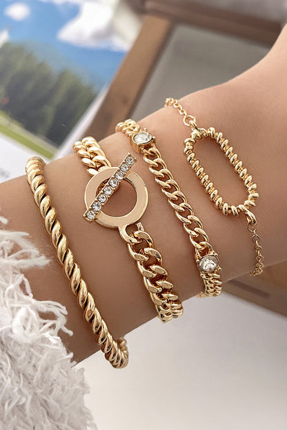 Gold Rhinestone Twist Adjustable Chain Bracelet Set