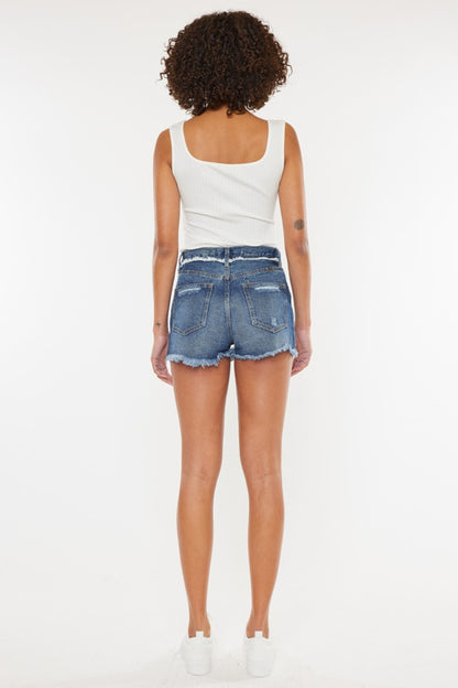 Kancan Dark Wash Distressed Button Fly Denim Shorts