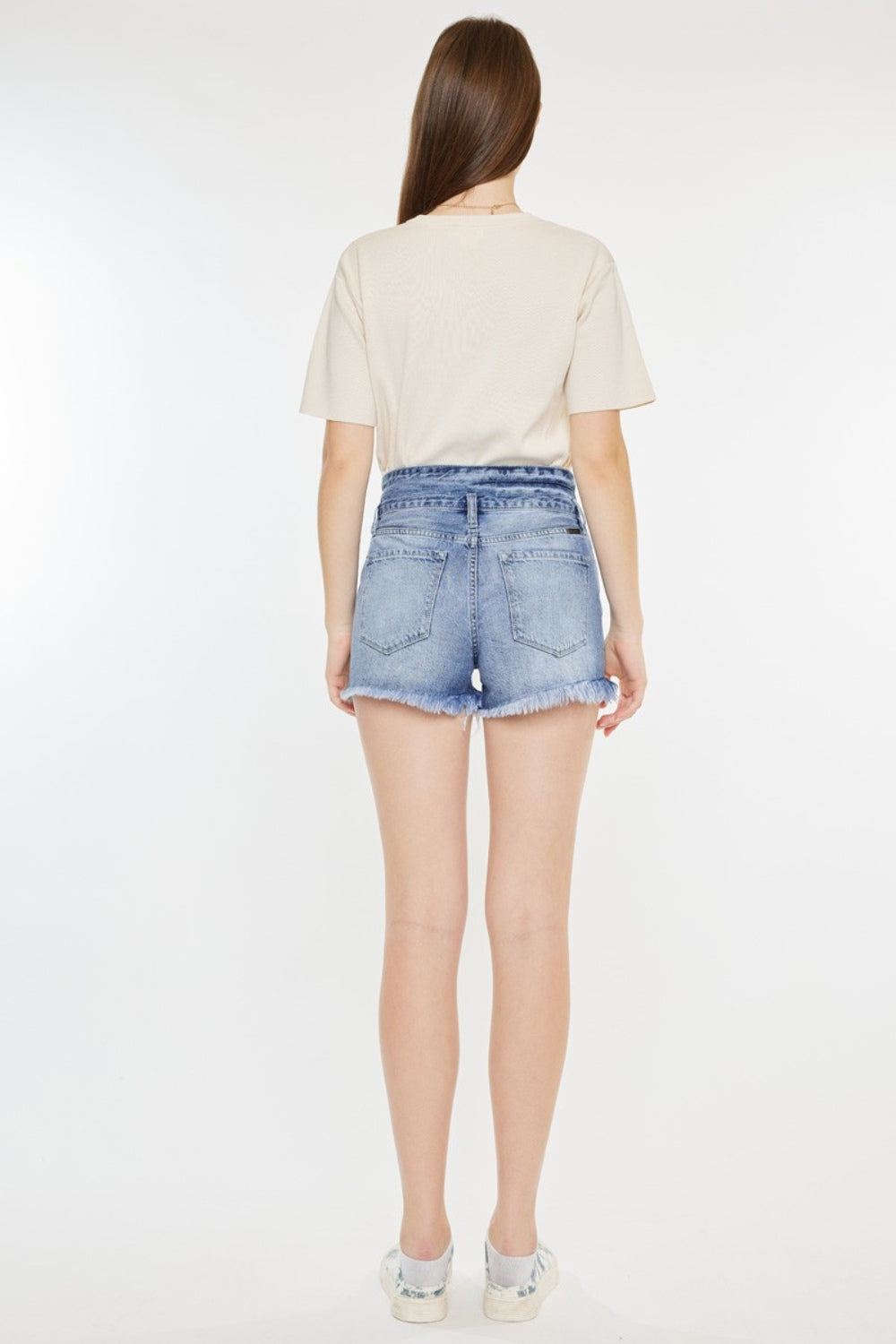 Kancan Acid Wash High Rise Frayed Hem Denim Shorts