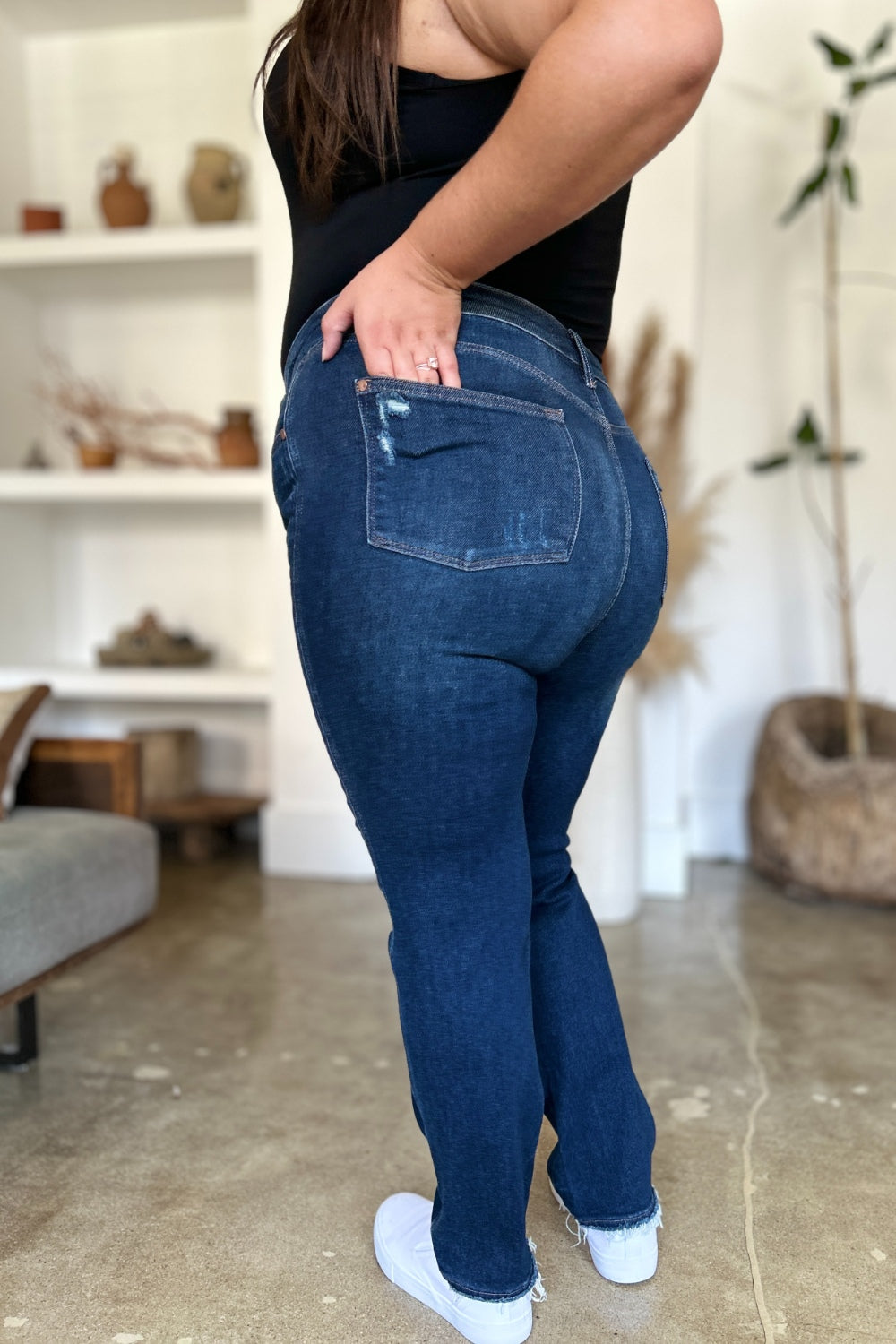 Judy Blue Rigid Magic High Waist Heavy Destroy Straight Jeans