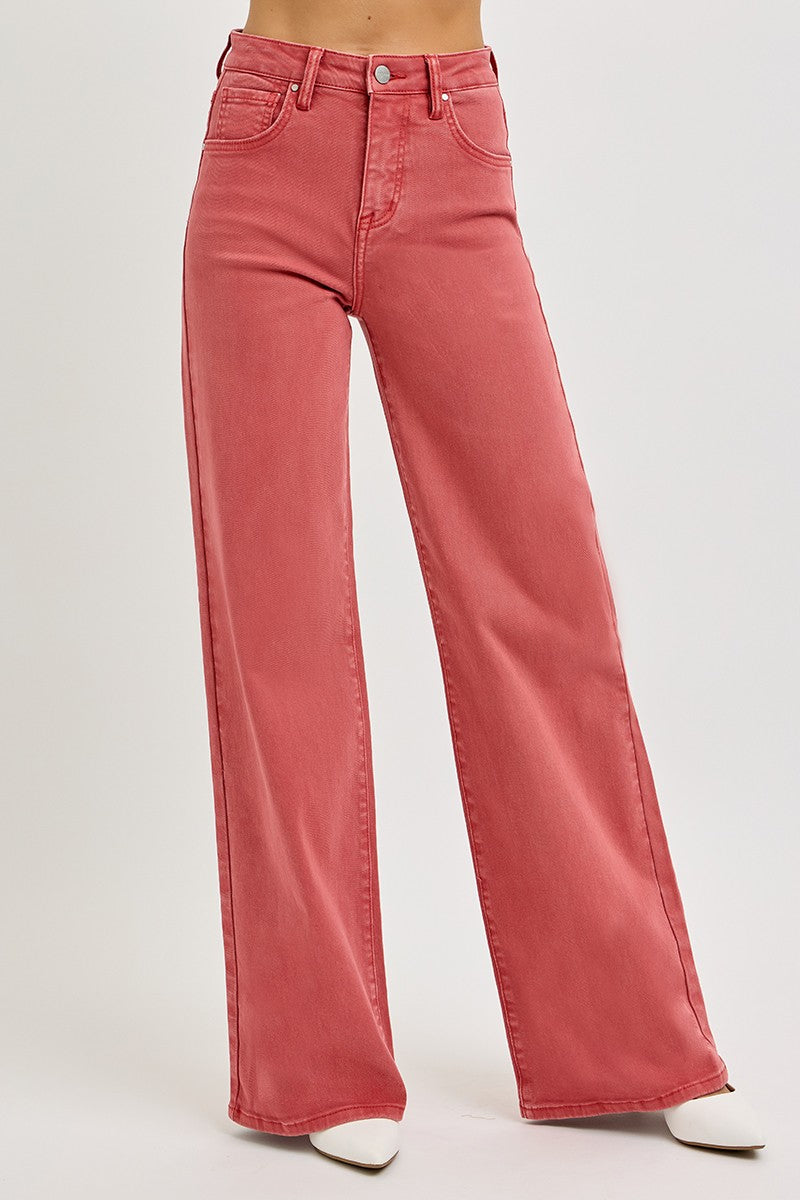 Risen Tummy Control Terracotta Wide Leg Jeans