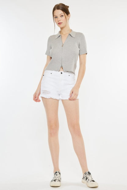 Kancan White Raw Hem Distressed Denim Shorts