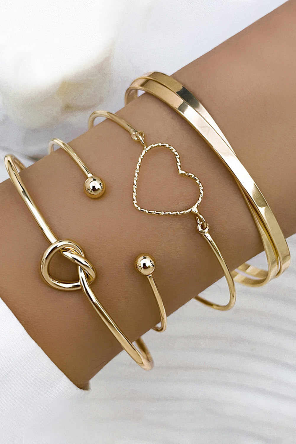 Gold Heart Open Cuff Bracelet Set