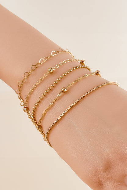 Gold Heart Shape Chain Bracelet Set