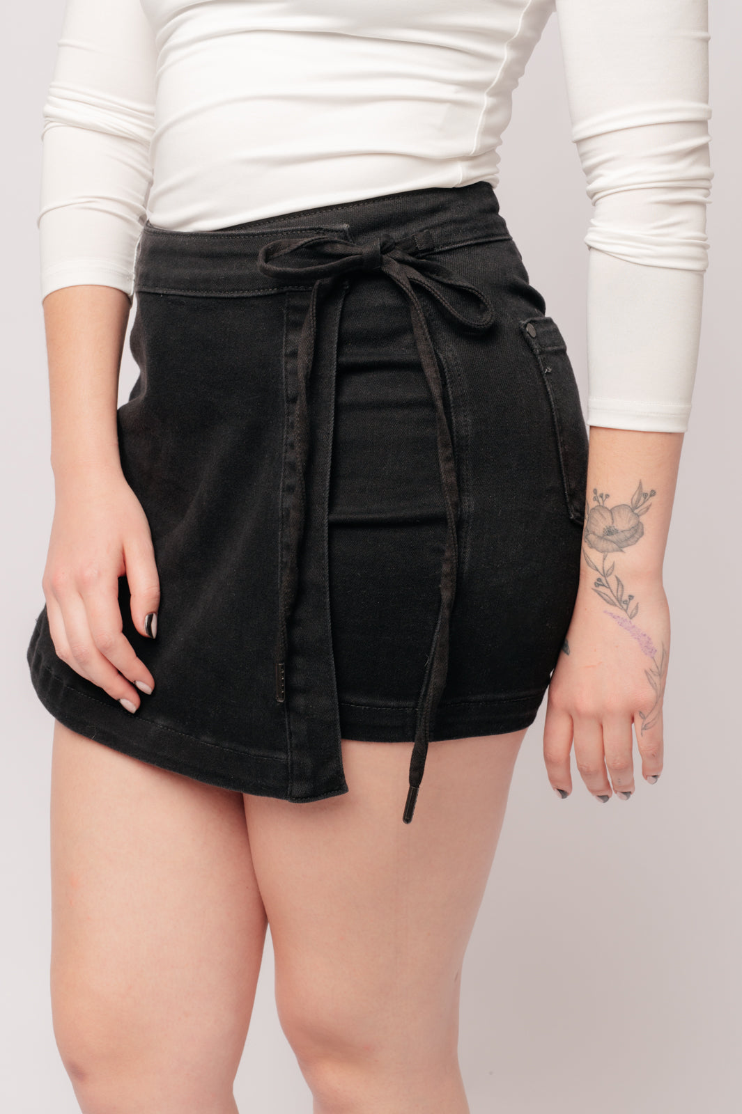 Judy Blue Black High Rise Side Tie Denim Skort