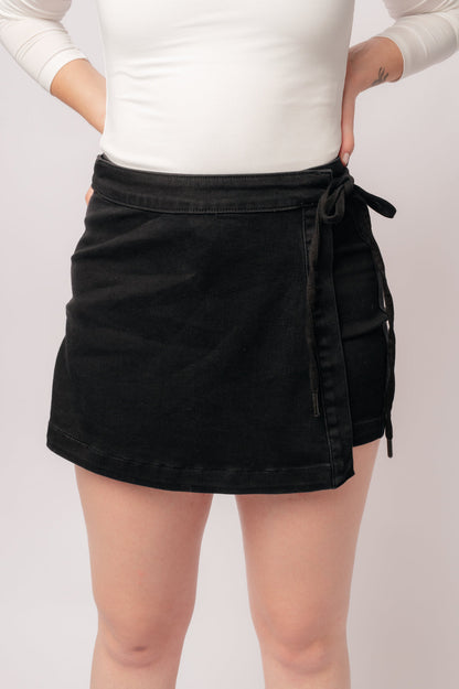 Judy Blue Black High Rise Side Tie Denim Skort