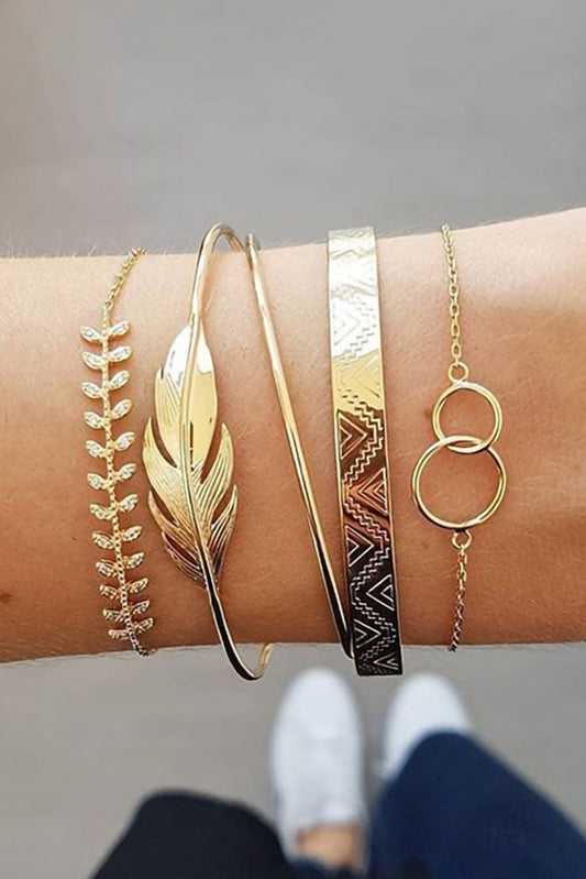 Gold Bohemian Leaf Adjustable Bracelet Set