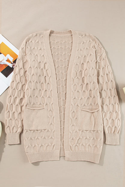 Neutral Eyelet Oversized Pocket Cardigan