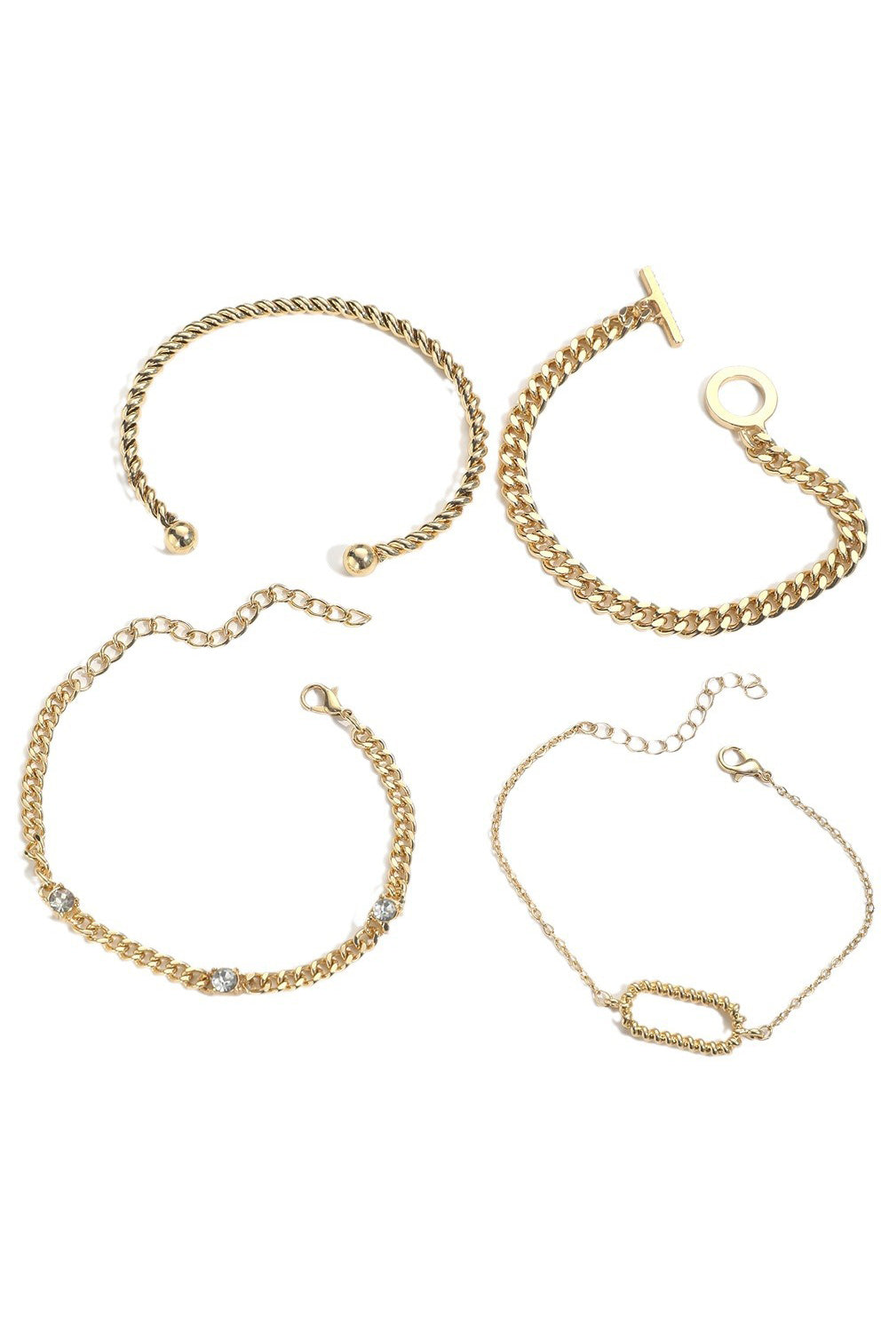 Gold Rhinestone Twist Adjustable Chain Bracelet Set