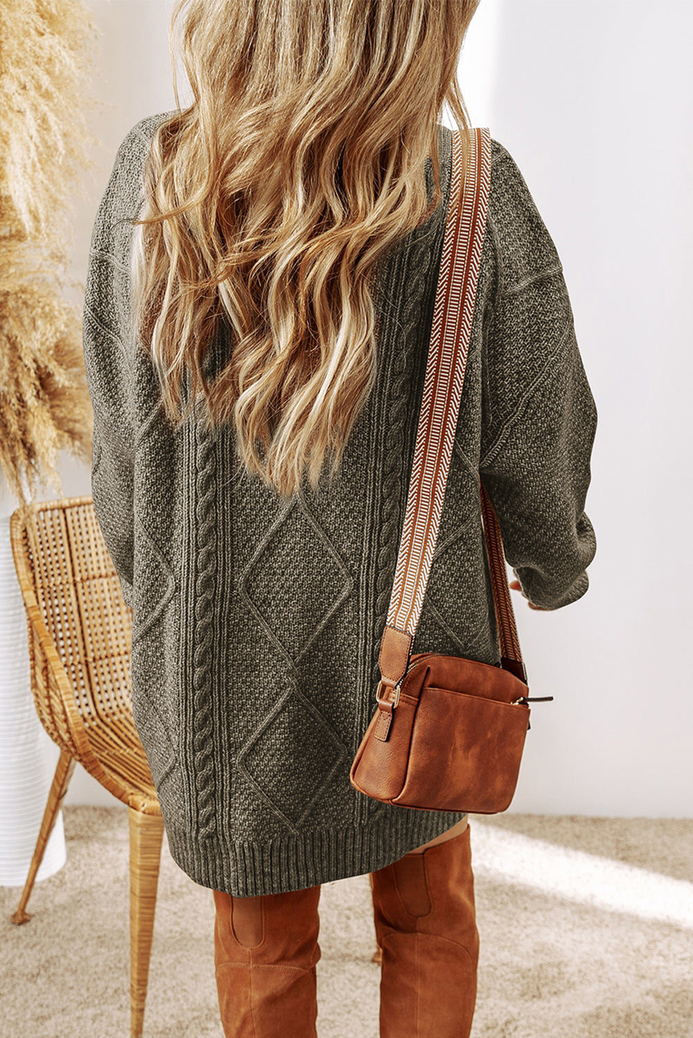 Olive Cable Knit Sweater Dress