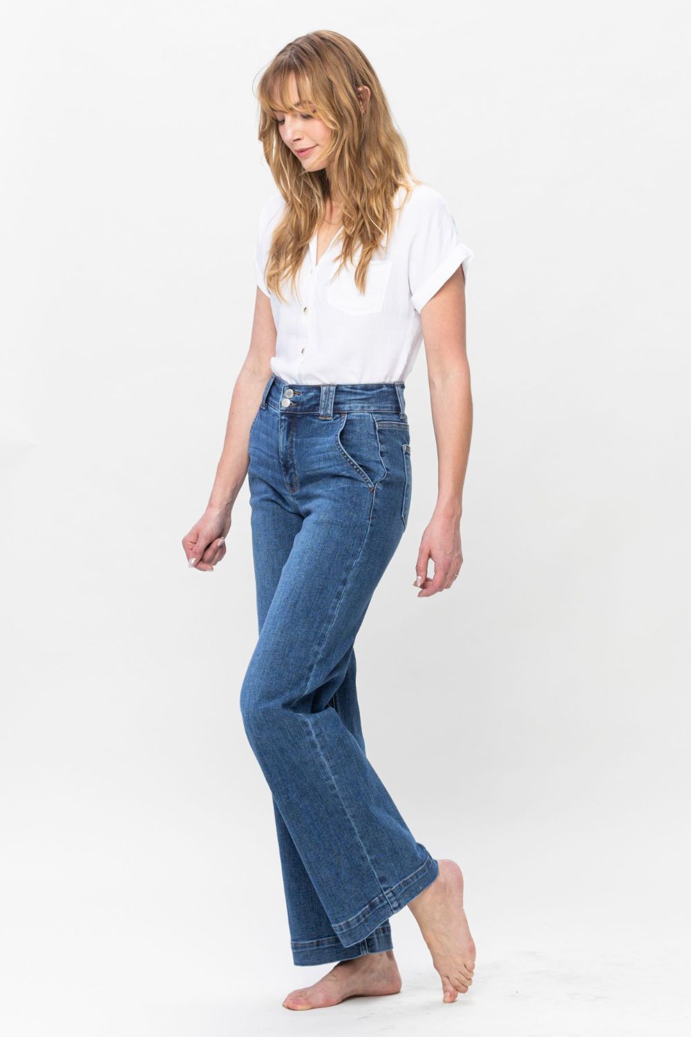 Judy Blue Double Button Wide Leg Jeans