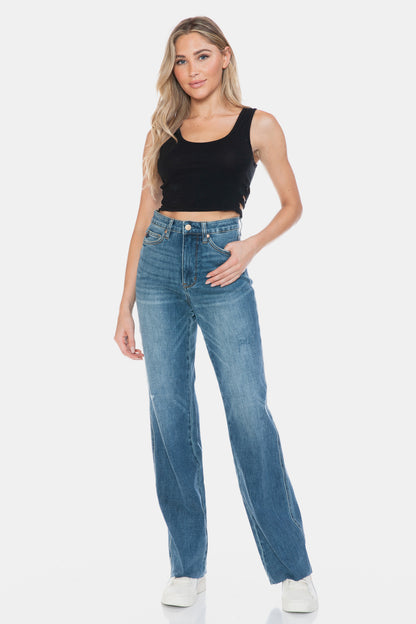 Judy Blue Tummy Control Raw Hem Straight Jeans