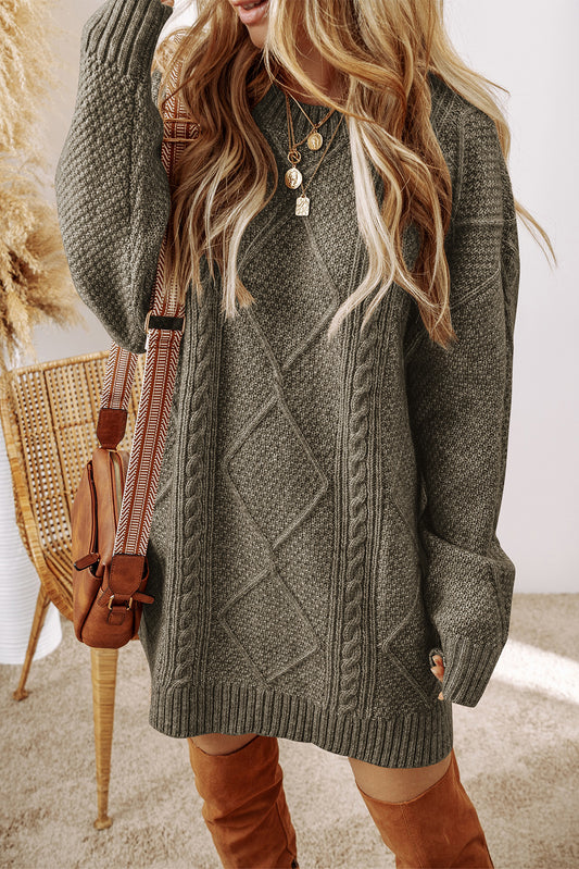 Olive Cable Knit Sweater Dress