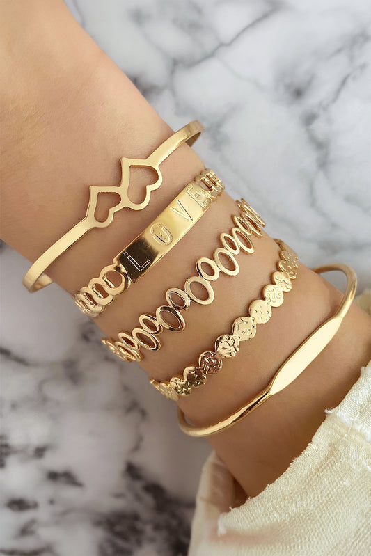 Gold Hollow Out Love Letter Cuff Bangle Set