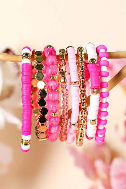 Pink Clay Bead Layered Bracelet Set