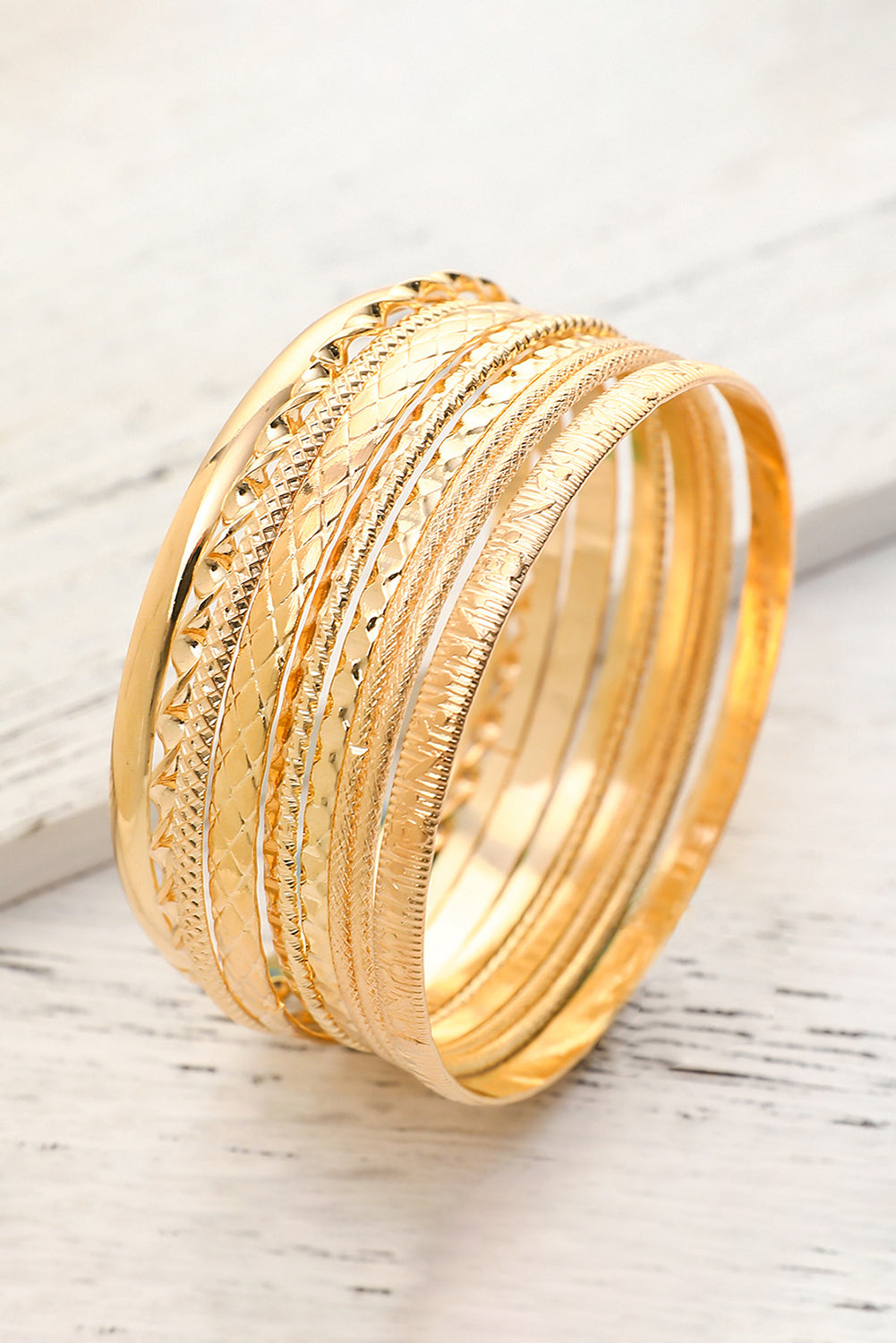 Gold Textured Stackable Alloy Bracelet Set