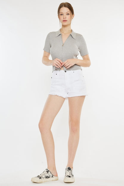 Kancan White Raw Hem Distressed Denim Shorts