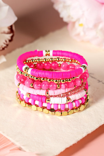 Pink Clay Bead Layered Bracelet Set