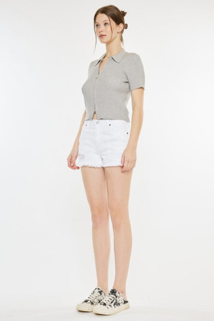 Kancan White Raw Hem Distressed Denim Shorts