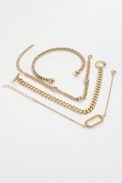 Gold Rhinestone Twist Adjustable Chain Bracelet Set