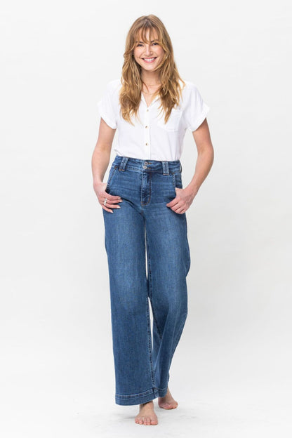 Judy Blue Double Button Wide Leg Jeans