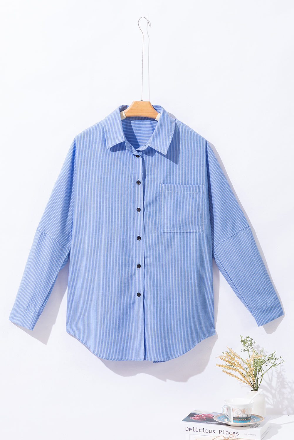 Striped Pocketed Tunic Button Up Shirt