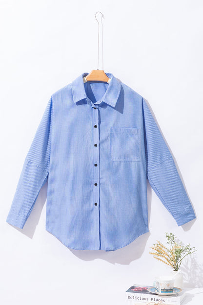 Striped Pocketed Tunic Button Up Shirt