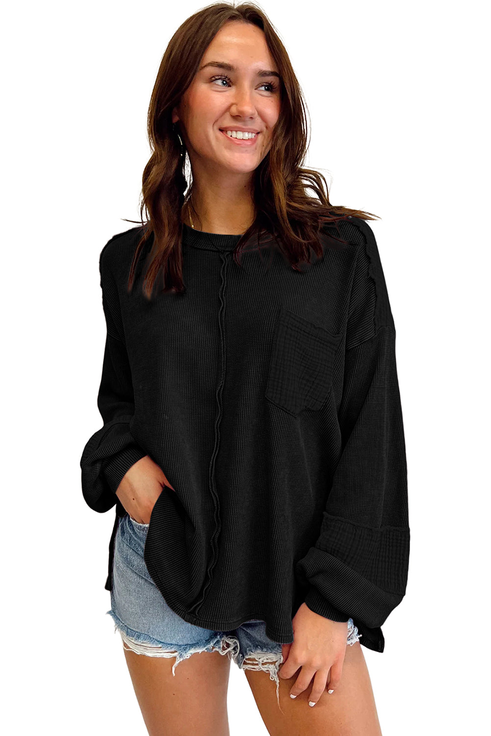 Oversized Contrast Front Pocket Top