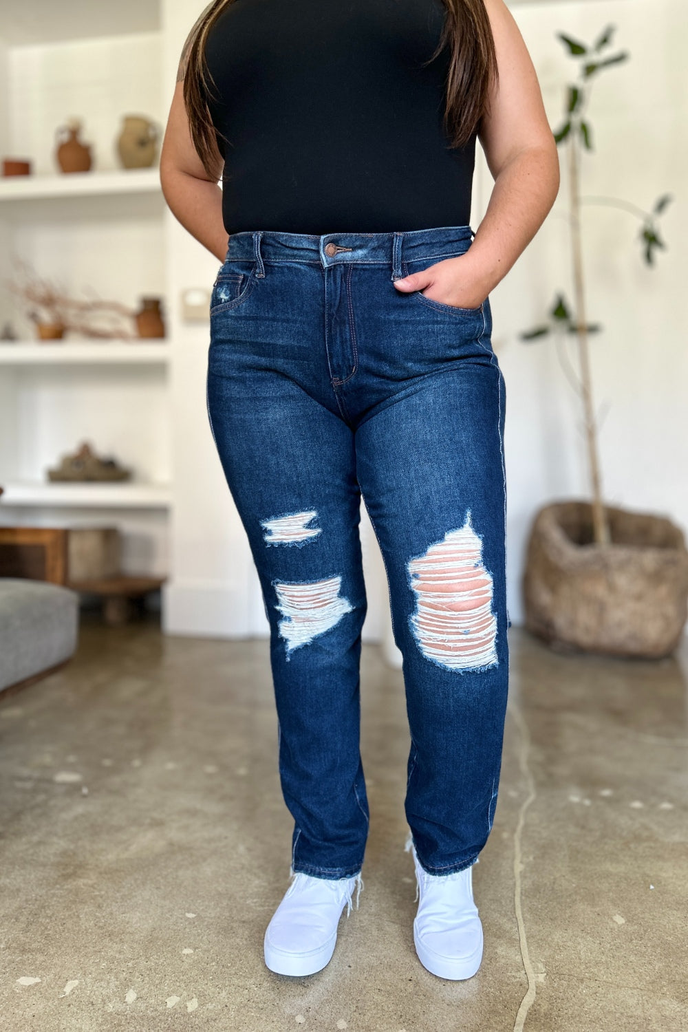 Judy Blue Rigid Magic High Waist Heavy Destroy Straight Jeans