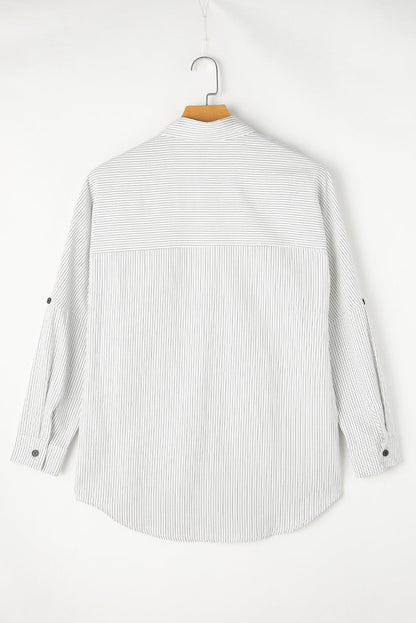Striped Pocketed Tunic Button Up Shirt