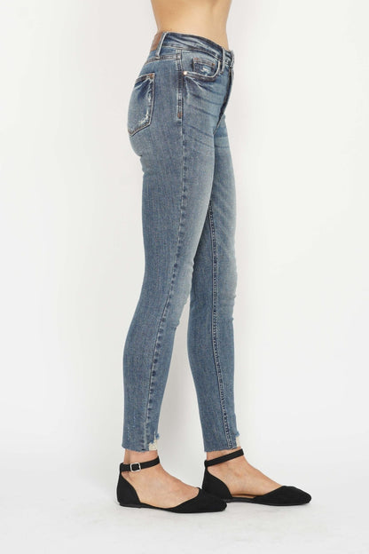 Judy Blue Tummy Control Vintage Wash Hem Destroy Skinny Jeans