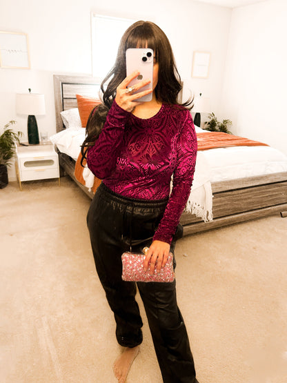 Micha Mesh & Velvet Crewneck Bodysuit