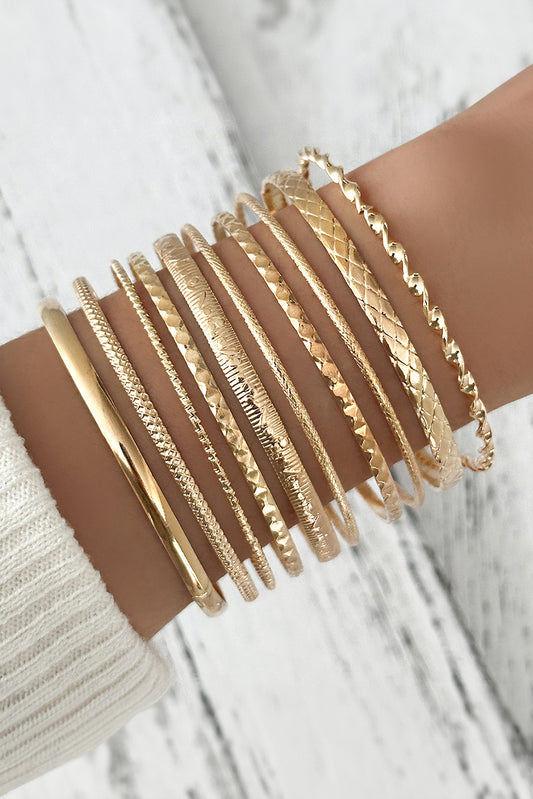 Gold Textured Stackable Alloy Bracelet Set