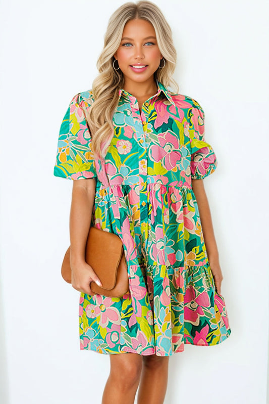 Floral Puff Sleeve Babydoll Dress