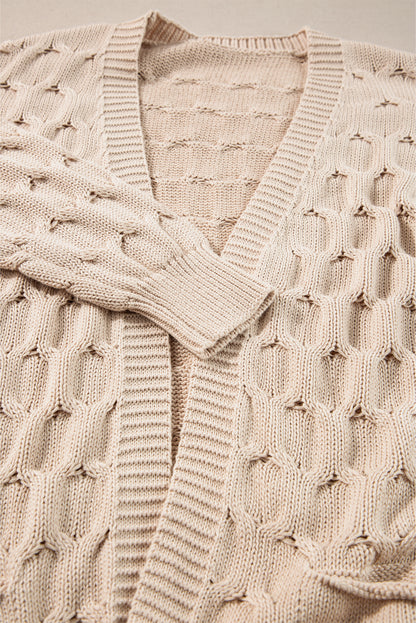 Neutral Eyelet Oversized Pocket Cardigan