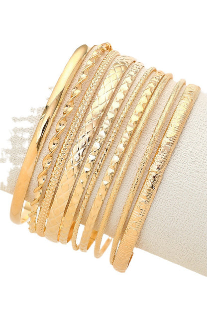 Gold Textured Stackable Alloy Bracelet Set