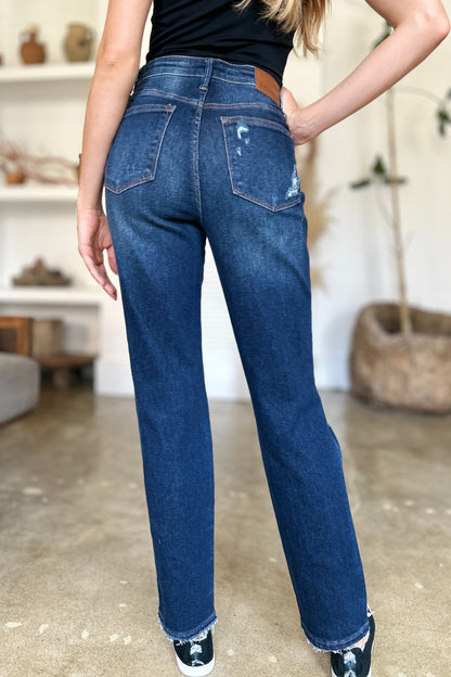 Judy Blue Rigid Magic High Waist Heavy Destroy Straight Jeans