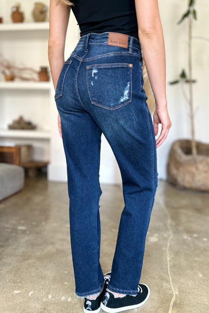 Judy Blue Rigid Magic High Waist Heavy Destroy Straight Jeans