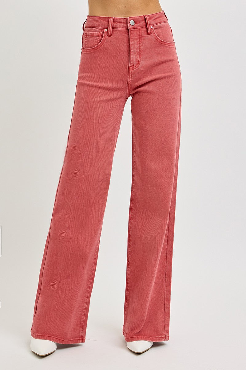 Risen Tummy Control Terracotta Wide Leg Jeans