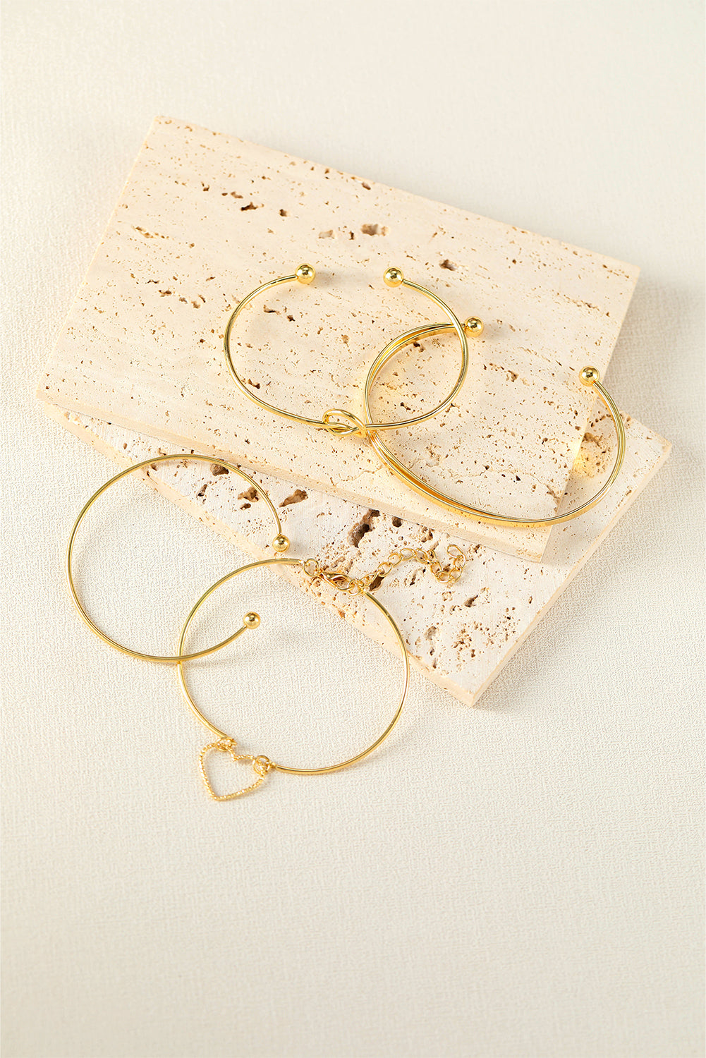 Gold Heart Open Cuff Bracelet Set