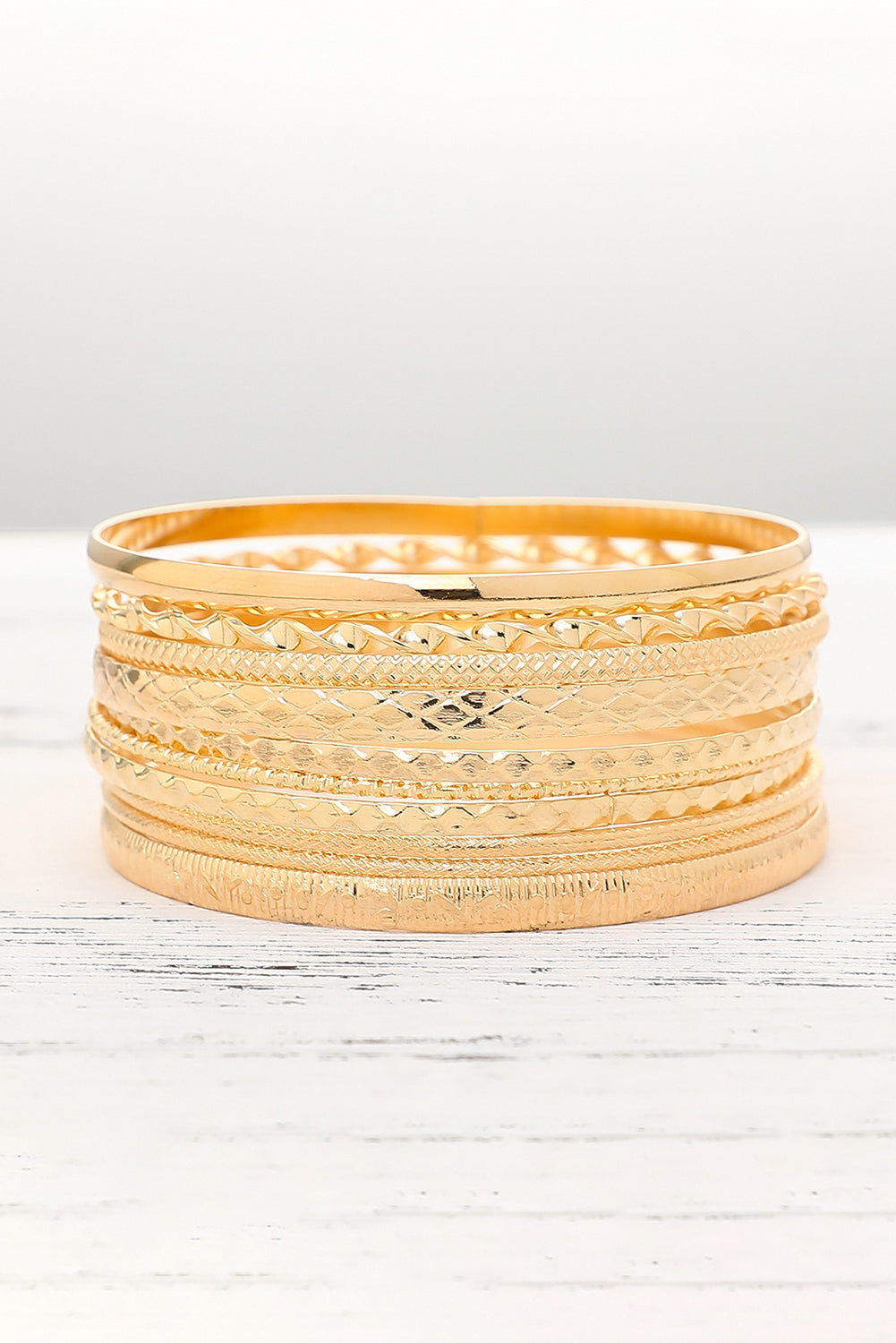 Gold Textured Stackable Alloy Bracelet Set